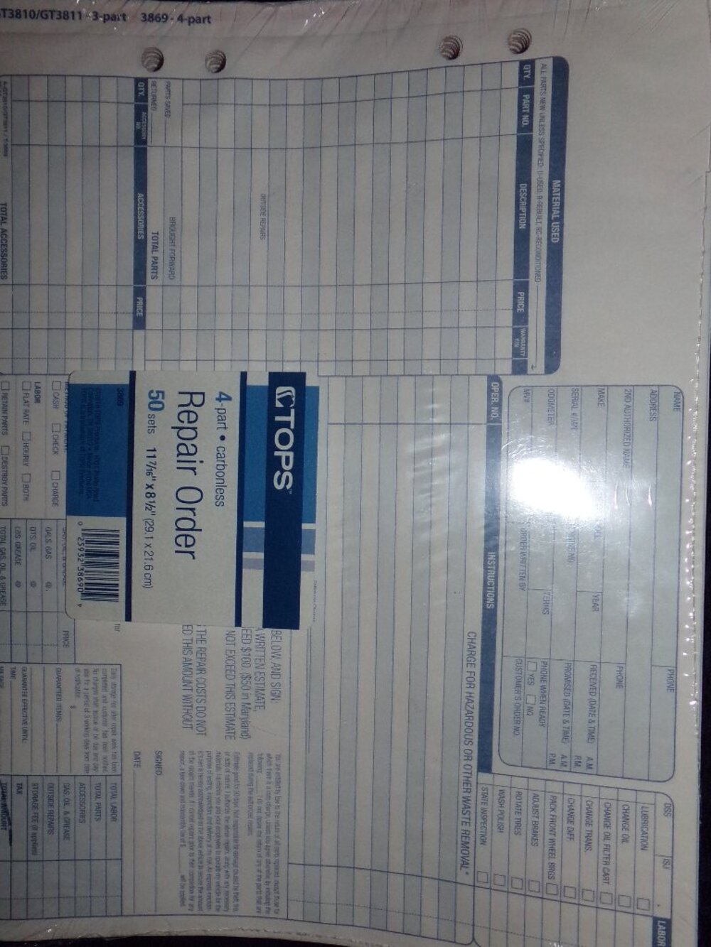 Pick 1 Choose Tops Business forms Proposal Message books repair orders
